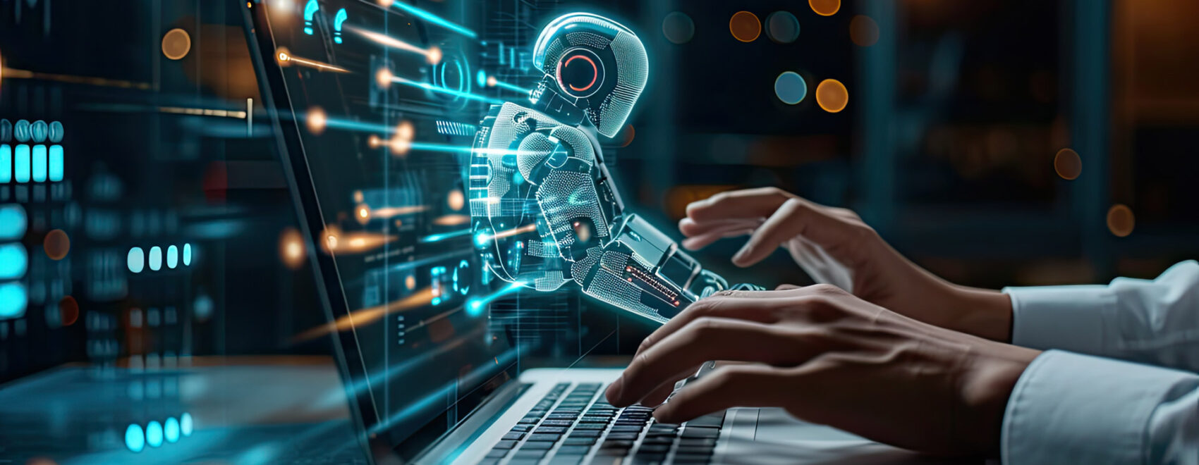 Photo of a Artificial Intelligence generated image with a robot coming out of a computer