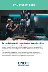 cover page of the 2023/2024 student loans card with a photo of a student working on a robot for a robotics competition