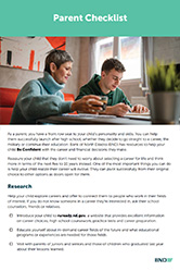 cover page of the 2023/2024 parent checklist with a photo of a parent and high schooler sitting near each other looking at paperwork