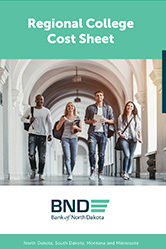 cover page of the 2023/2024 Regional college cost sheet brochure with a photo of four students walking down a hallway together with their collage books.