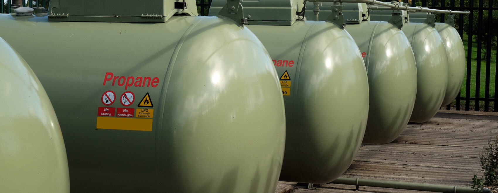 Large Propane gas tank farm on commercial and residential caravan