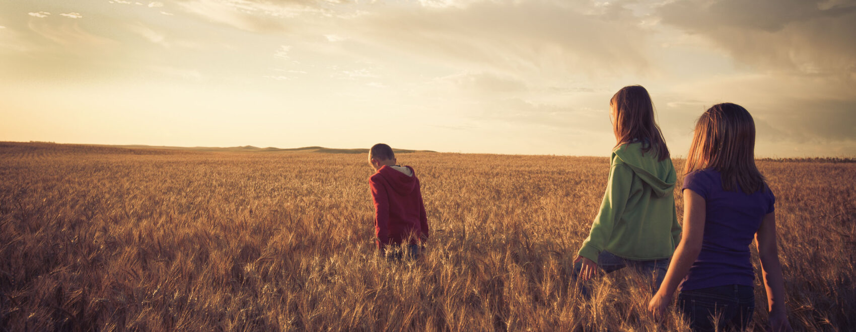 Photo of a children walking in a field