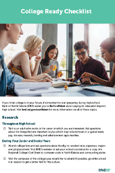 Image of the College Ready Checklist card cover that has a photo of a group of students talking around a table along with text