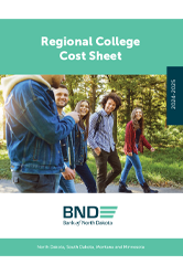 Image of the Regional College Cost Sheet cover that has a photo of a group of students walking along with text