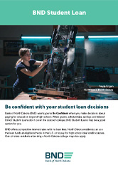 Image of the BND Student Loans card cover that has a photo of a student working in a robotics lab along with text