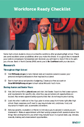 Image of the Workforce Ready Checklist card cover that has a photo of a man wearing safety gear along with text